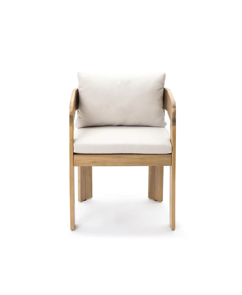 LuxenHome Set of 2 Modern Outdoor Acacia Wood Armchair with Cushions, Patio Lounge Seating