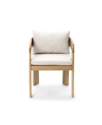 LuxenHome Set of 2 Modern Outdoor Acacia Wood Armchair with Cushions, Patio Lounge Seating