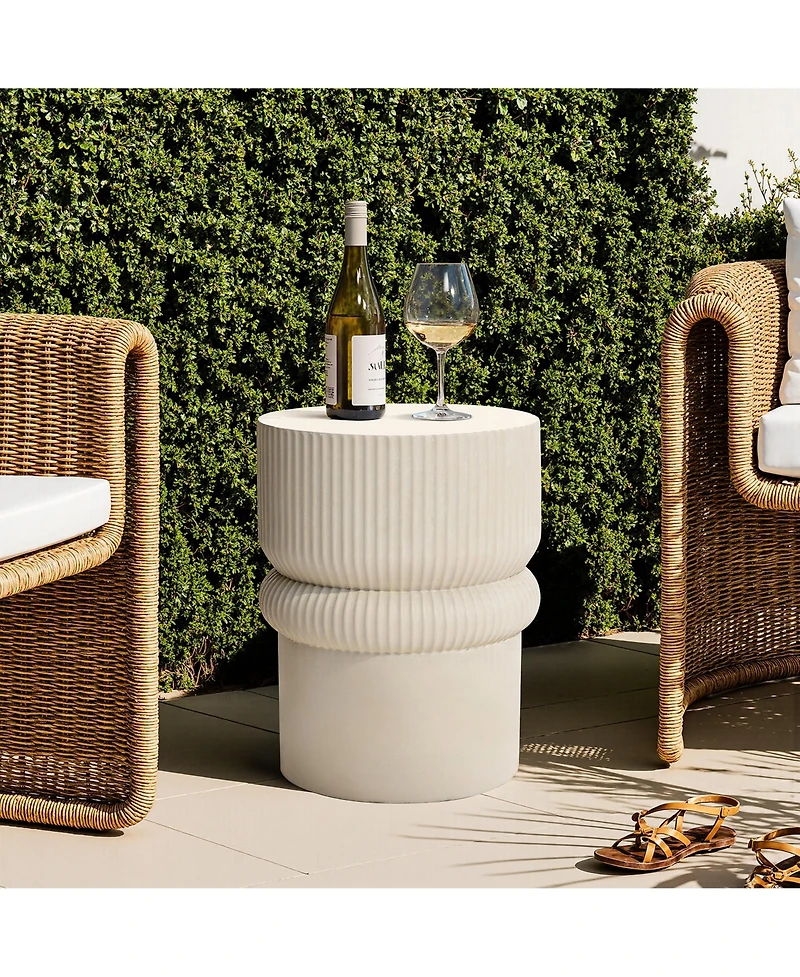 LuxenHome Minimalist MgO Patio Table, Tall Round Side Table for Outdoor Spaces