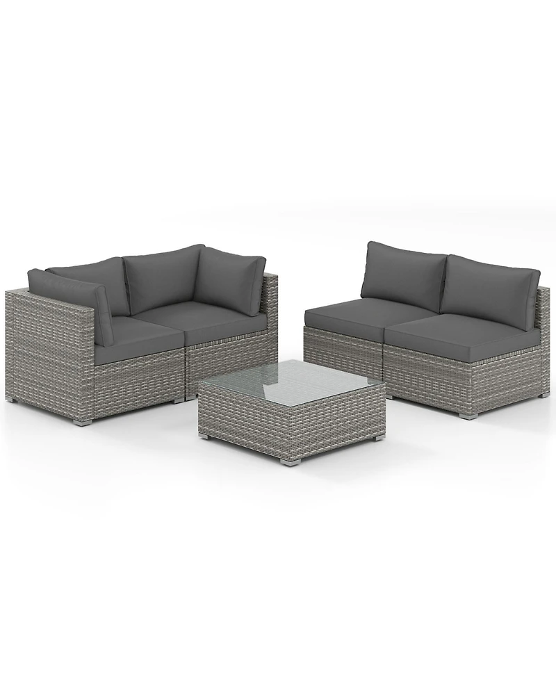 Gymax 5PCS Patio Sectional Sofa Couch Pe Rattan Conversation Set Outdoor