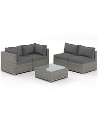 Gymax 5PCS Patio Sectional Sofa Couch Pe Rattan Conversation Set Outdoor