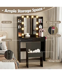 Rainsken Mirror With 10 Led Bulbs Fluted Front Feature Makeup Vanity Desk Set