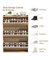 Homfan Shoe Cabinet with 3 Flip Drawers, Hidden Shoe Storage Organizer for Entryway, Wooden Shoe Rack with Adjustable Shelf,Shoe Cupboard