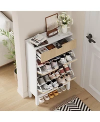 Homfan Shoe Cabinet with 2 Flip Drawers, Entryway Cabinet with Adjustable Shelves, Accommodate 8 to 12 Pair of Shoes, Space-Saving Slim Shoe Cabinet