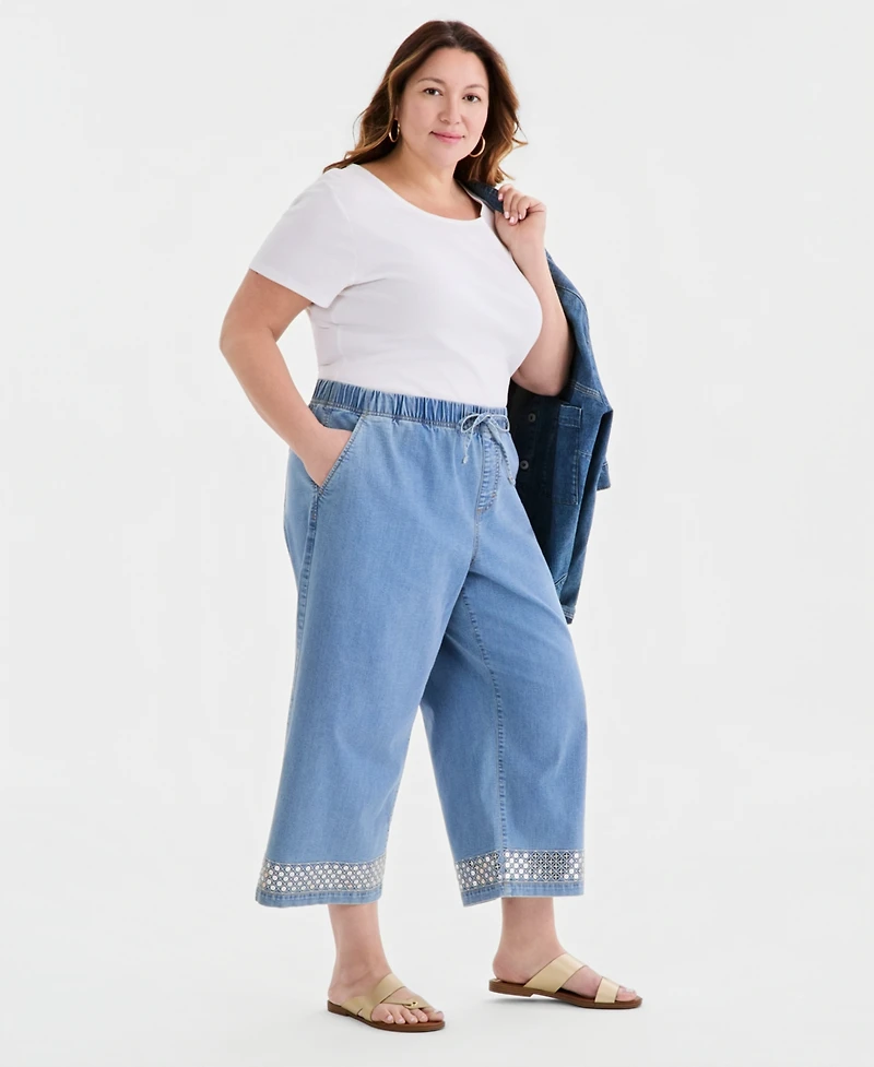Style & Co Plus Sequin-Trim High-Rise Wide-Leg Pants, Macy's Exclusive