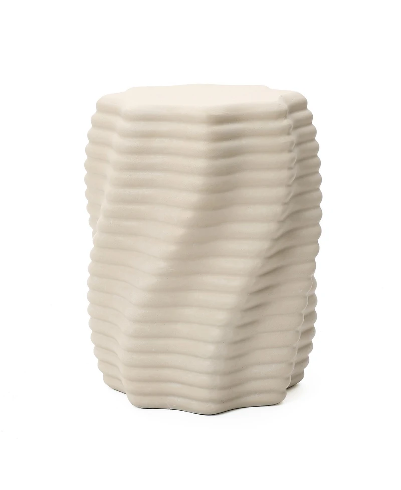 LuxenHome Sculptural MgO Patio Table, Tall Round Side Table for Outdoor Spaces