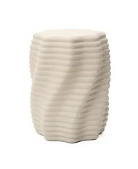 LuxenHome Sculptural MgO Patio Table, Tall Round Side Table for Outdoor Spaces