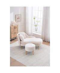 Streamdale Furniture Indoor Chenille Chair with Left Armrest & Lumbar Pillow, Lounge SofaFootstool