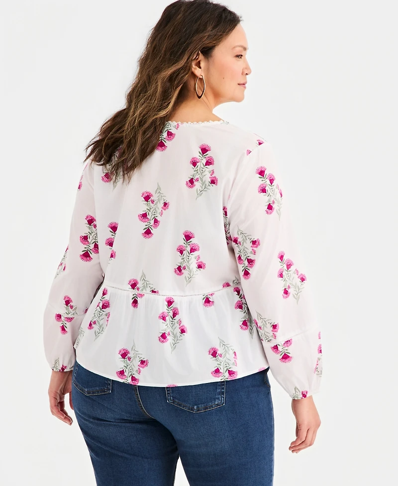 Style & Co Plus Cotton Split-Neck Peplum Top, Macy's Exclusive