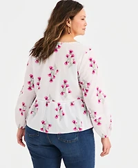 Style & Co Plus Cotton Split-Neck Peplum Top, Macy's Exclusive