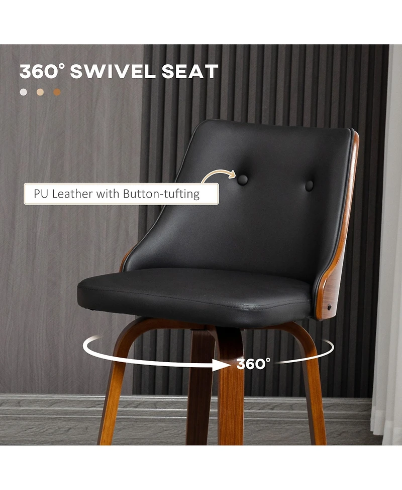 Homcom Set of 2 Counter Height Bar Stools Pu Swivel Barstools w/ Footrest, Black