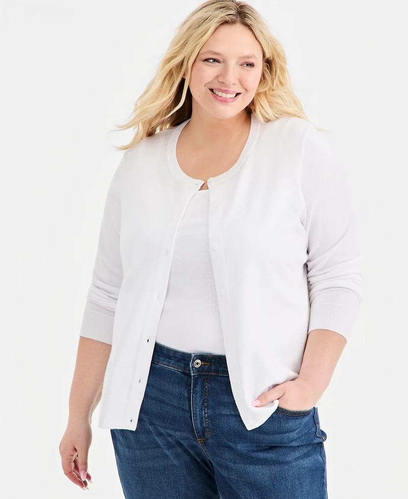 Style & Co Plus Button-Front Long-sleeve Cardigan, Macy's Exclusive