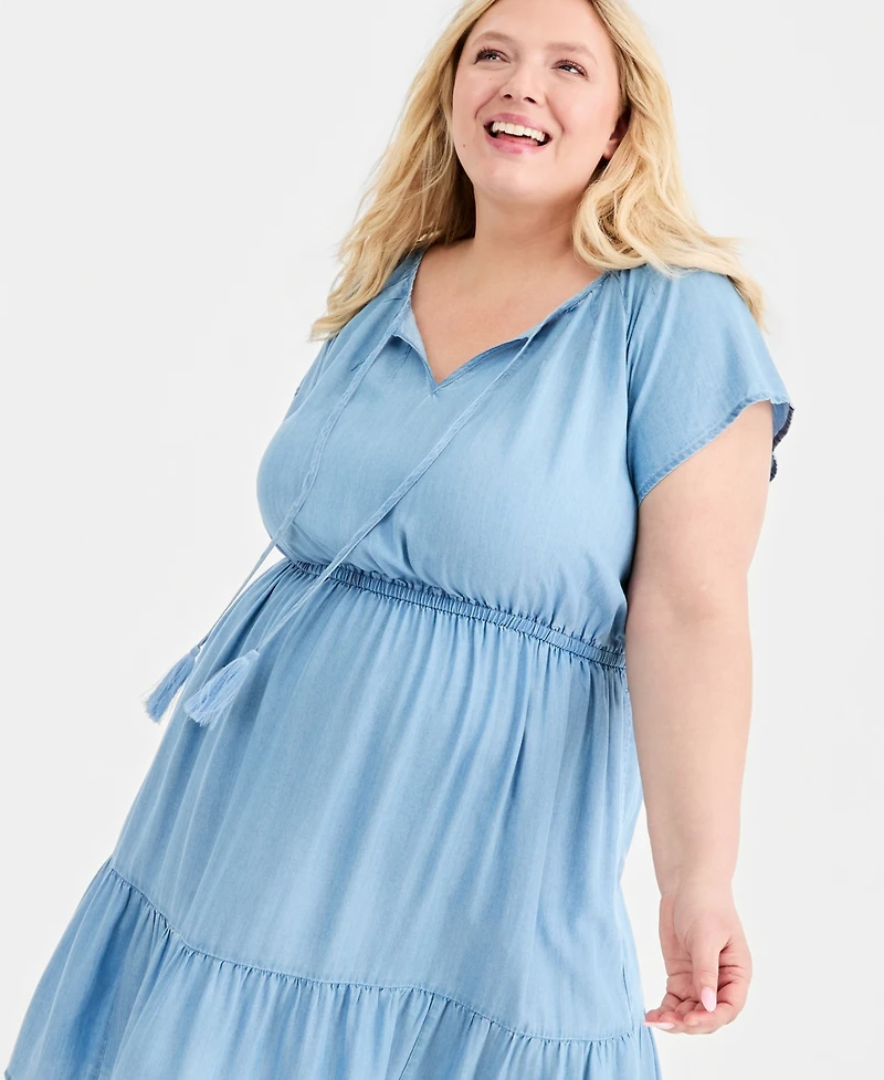 Style & Co Plus Chambray Tiered Midi Dress, Macy's Exclusive