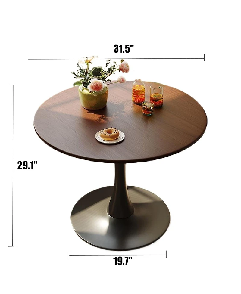 Streamdale Furniture Walnut Round Dining Table, 31.5" Modern Mdf & Steel Kitchen Table