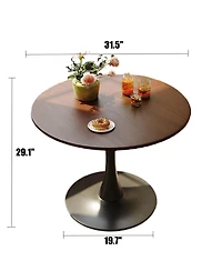 Streamdale Furniture Walnut Round Dining Table, 31.5" Modern Mdf & Steel Kitchen Table