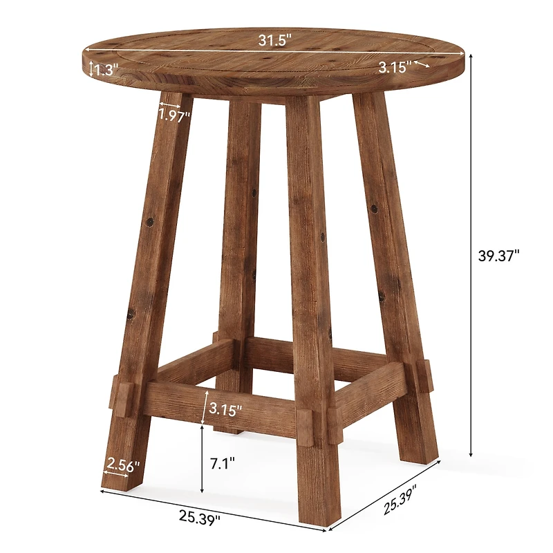 Tribesigns Square Bar Table, 3-Tier Wooden Pub Table with Storage Shelves, Walnut