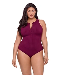 S3 Apparel Women's Sculpting Wide Rib Snap High Neck One-Piece Swimsuit