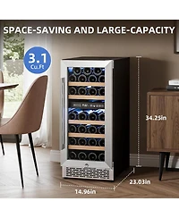 Cowsar 15" Wine Cooler, 27 Bottle Dual Zone Wine Fridge, 3.1 Cu.Ft