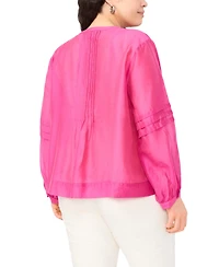 Vince Camuto Plus Stand Collar Front Shoulder Pleats Button Down Top