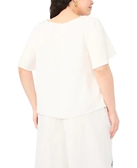 Vince Camuto Plus Crewneck Cropped with Flutter Short-Sleeves Blouse