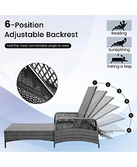 Gymax 2 Pcs Outdoor Chaise Lounge Chair Patio Recliner w/ 6-Level Backrest Cushion
