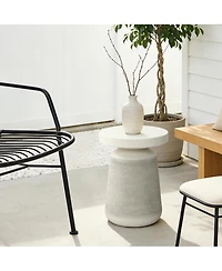 LuxenHome Textured Faux Stone Patio Table, Japandi Style with Sculpted Rope-Look Base