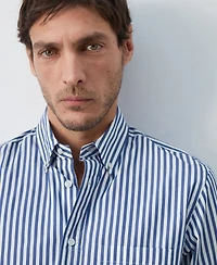 Mango Men's Cotton Regular-Fit Striped Shirt