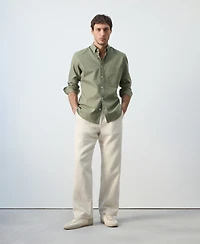 Mango Men's Cotton Striped Regular-Fit Oxford Shirt