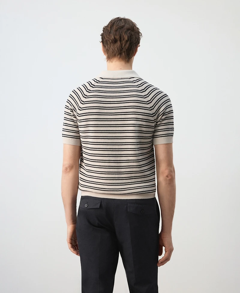 Mango Men's Cotton Striped Knit Polo Shirt