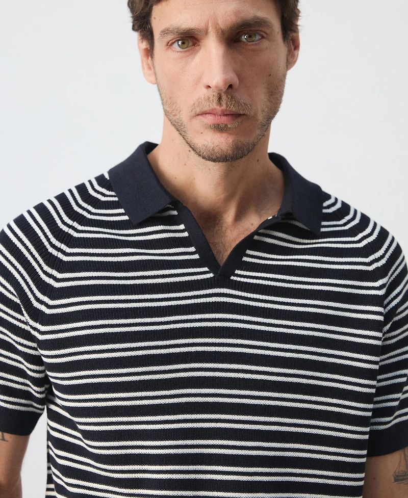 Mango Men's Cotton Striped Knit Polo Shirt
