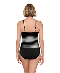 ShapeSolver Women's Striped V-Neck One-Piece Swimsuit