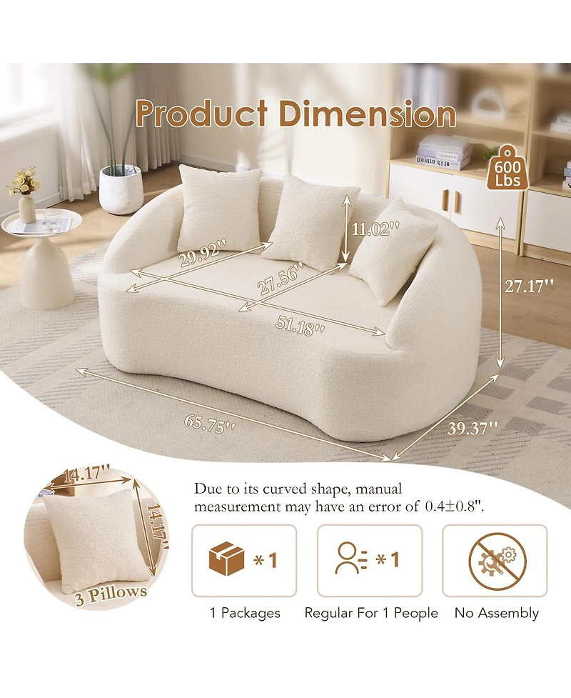 Streamdale Furniture Curved Off-White Chenille Loveseat Couch with 3 Pillows