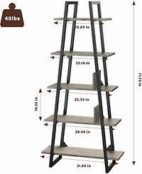 gaomon 72" A-Shape Ladder Bookcase, 5-Tier Metal Frame Shelf with Adjustable Wood Shelves