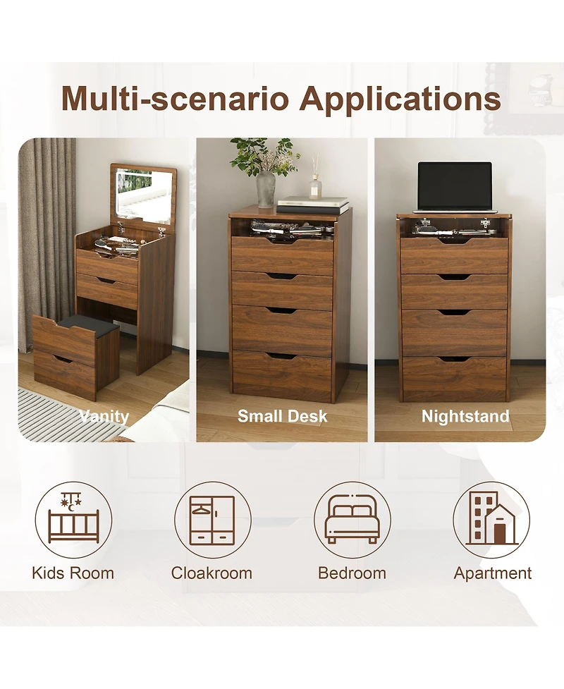 Rainsken 3-in-1 Vanity Desk with Lighted Mirror & Cushioned Tool, Flip Top Makeup Dressing Table for Cloakroom, Bedroom (18.9"L)