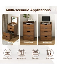 Rainsken 3-in-1 Vanity Desk with Lighted Mirror & Cushioned Tool, Flip Top Makeup Dressing Table for Cloakroom, Bedroom (18.9"L)