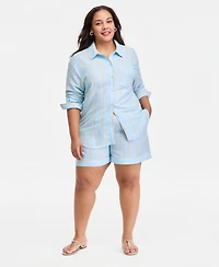 On 34th Trendy Plus Size Relaxed Linen-Blend Shirt, Macy's Exclusive