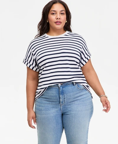 On 34th Trendy Plus Cuffed-Sleeve Relaxed Top, Macy's Exclusive