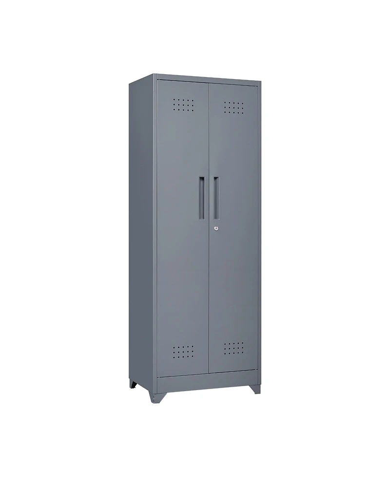 Broom Storage Cleaning Tool Cabinet With Locking Doors and Shelves