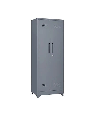 Broom Storage Cleaning Tool Cabinet With Locking Doors and Shelves