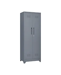 Broom Storage Cleaning Tool Cabinet With Locking Doors and Shelves