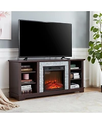 Streamdale Furniture Electric Fireplace Stone Tv Media Stand with Faux Stacked Stone Surround, 58.31"W