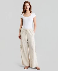 Now This Womens Embroidered Side Tie Pull On Pants Macys Exclusive