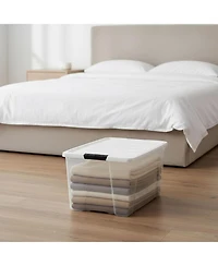 Iris Usa 72 Qt Stackable Plastic Storage Bins with Lids, Clear, 4Pk