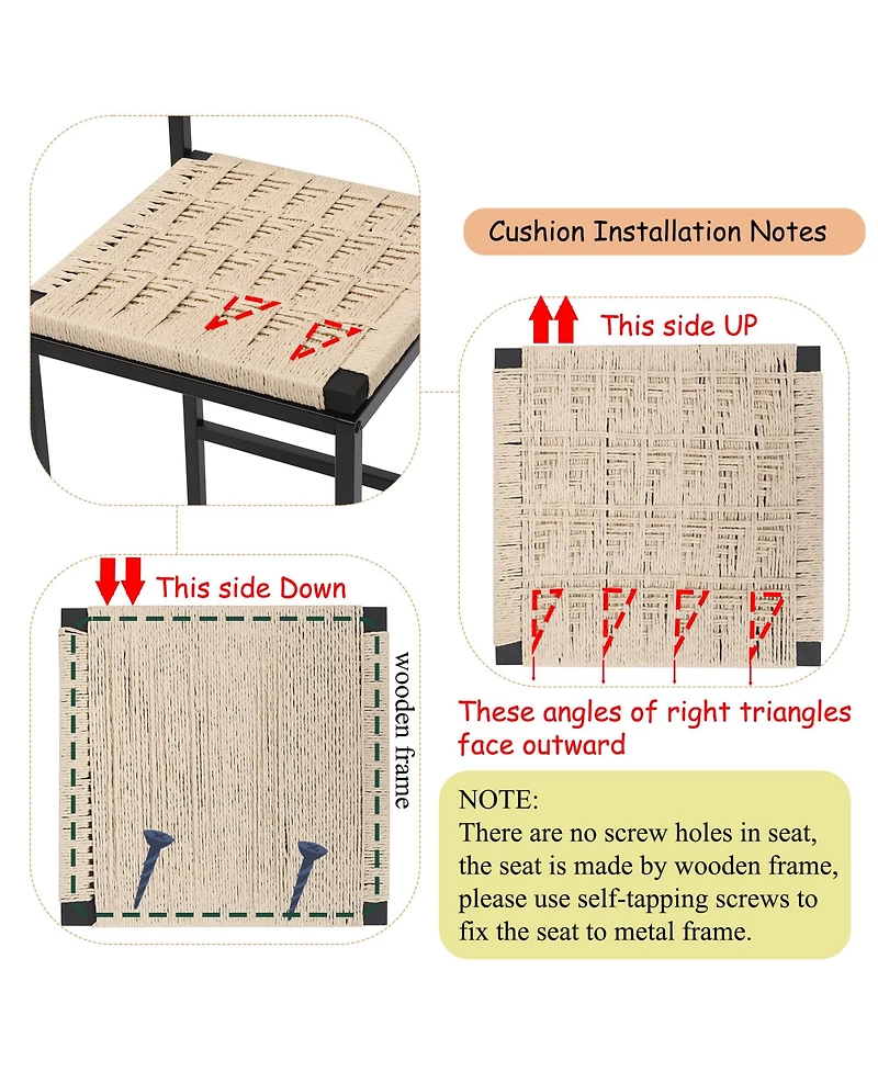 Rainsken Paper Rope Woven Bar Stools Set of 2, 25'' Counter Height Chairs with Back, Footrest for Kitchen Island, Home Pub