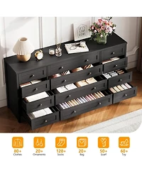 gaomon 12 Drawers Wood Dressers for Bedroom, 63" Long Wooden Dresser Living Room, Hallway, 16" Wide Tv Stand 65 Inch Tv, Sol