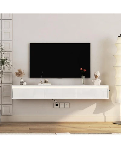 Streamdale Furniture Floating Tv Stand w/ Led & Power Outlet