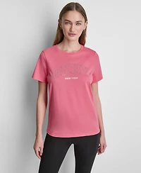 Dkny Sport Women's Rhinestone Varsity Logo Relaxed Fit Pull-On T-Shirt