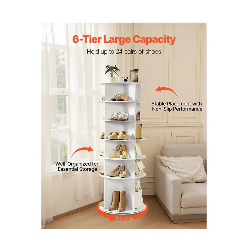 Slickblue 6-Tier Rotating Shoe Rack 360° Spinning Carousel