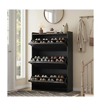 Homfan Shoe Cabinet with Flip Drawers, Hidden Shoe Storage Organizer for Entryway, Wooden Shoe Rack with Adjustable Shelf