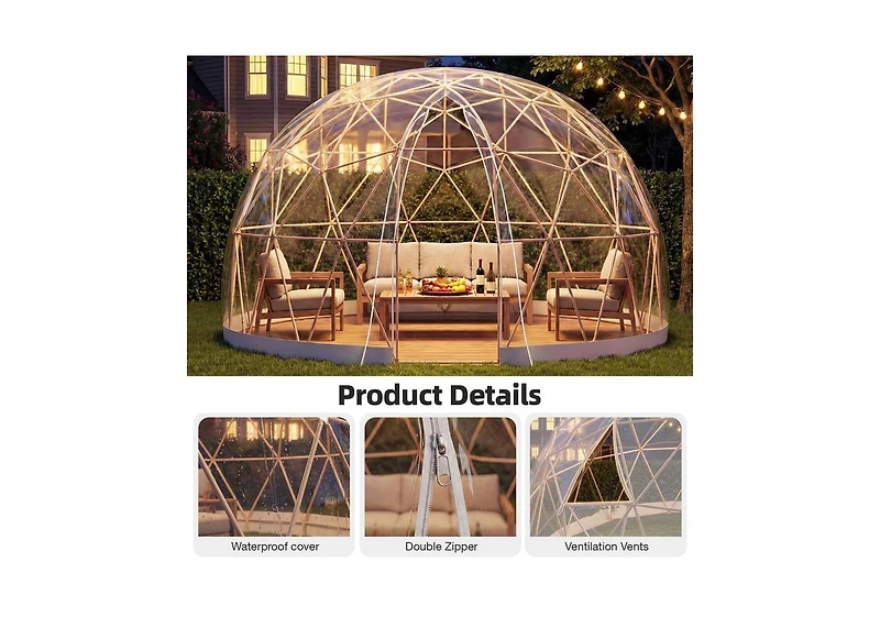 Aecojoy Outdoor Igloo Tent Dome for Winter, 12x12 Clear Bubble Tent for 4–7 People